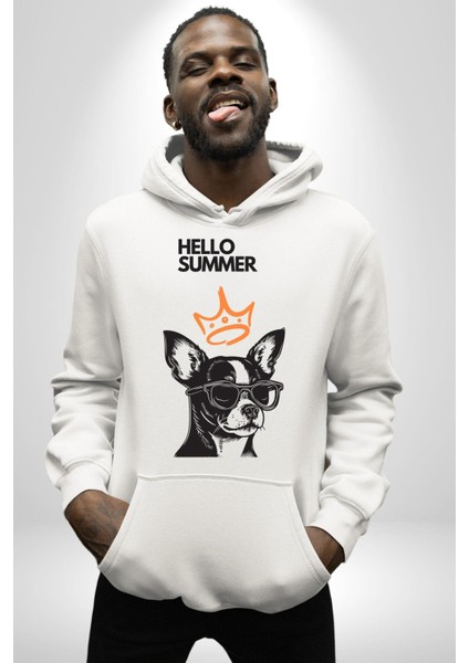 Chihuahua Köpek Merhaba Yaz Kadın Erkek Baskılı Üç Iplik Beyaz Kapüşonlu Hodie Sweatshirt indirimleri