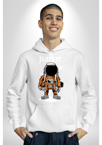 Astronot Uzay Basketbol Havalı Kadın Erkek Baskılı Üç Iplik Beyaz Kapüşonlu Hodie Sweatshirt modelleri