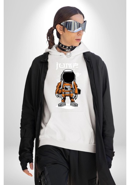 Astronot Uzay Basketbol Havalı Kadın Erkek Baskılı Üç Iplik Beyaz Kapüşonlu Hodie Sweatshirt indirimleri