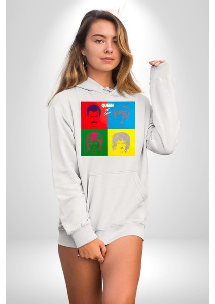 Queen Bohemian Rhapsody Efsane Rock Kadın Erkek Baskılı Üç Iplik Beyaz Kapüşonlu Hodie Sweatshirt