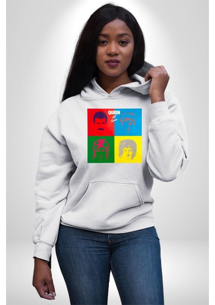 Queen Bohemian Rhapsody Efsane Rock Kadın Erkek Baskılı Üç Iplik Beyaz Kapüşonlu Hodie Sweatshirt modelleri