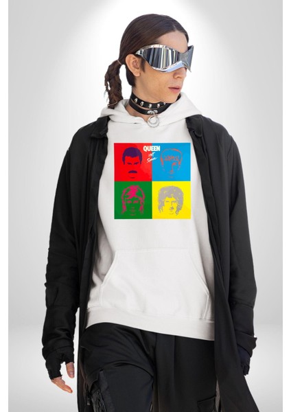 Queen Bohemian Rhapsody Efsane Rock Kadın Erkek Baskılı Üç Iplik Beyaz Kapüşonlu Hodie Sweatshirt indirimleri
