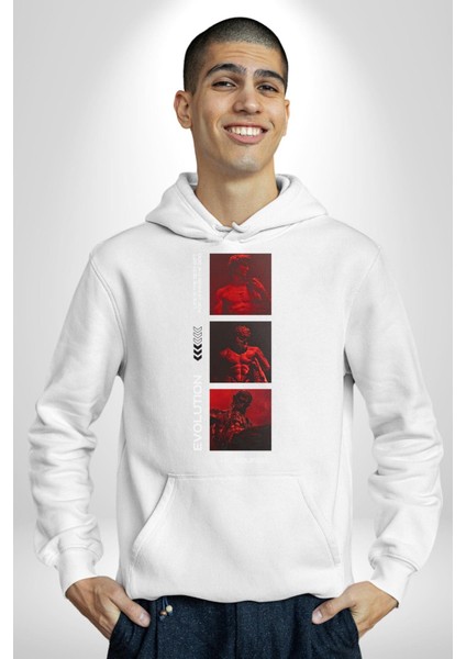 Yunan Tarihi Evrimi Kadın Erkek Baskılı Üç Iplik Beyaz Kapüşonlu Hodie Sweatshirt modelleri