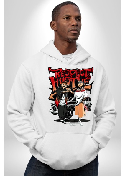 Saygı ve Birliktelik Sokak Kadın Erkek Baskılı Üç Iplik Beyaz Kapüşonlu Hodie Sweatshirt modelleri