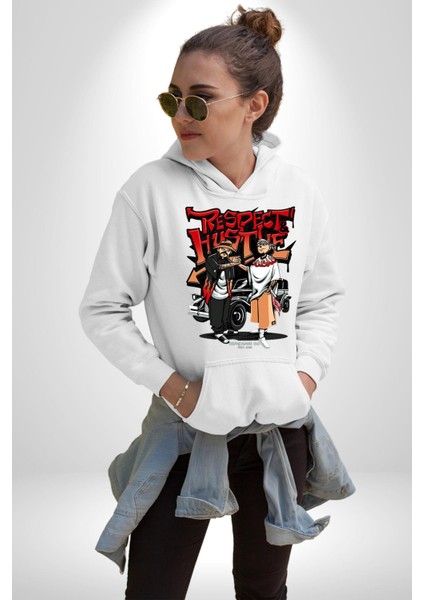 Saygı ve Birliktelik Sokak Kadın Erkek Baskılı Üç Iplik Beyaz Kapüşonlu Hodie Sweatshirt fırsatları
