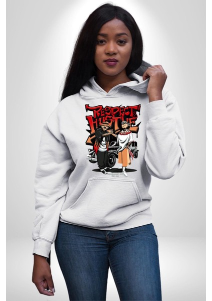 Saygı ve Birliktelik Sokak Kadın Erkek Baskılı Üç Iplik Beyaz Kapüşonlu Hodie Sweatshirt indirimleri