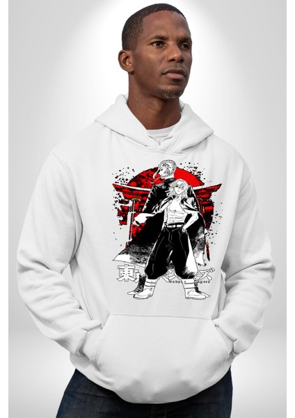 Tokyo Ravengers Japon Anime Kadın Erkek Baskılı Üç Iplik Beyaz Kapüşonlu Hodie Sweatshirt