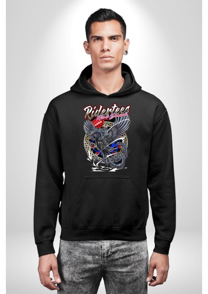 Yollara Hakimiyet Kurmak Amerikan Kartal Kadın Erkek Baskılı Üç Iplik Siyah Kapüşonlu Hodie Sweatshirt modelleri