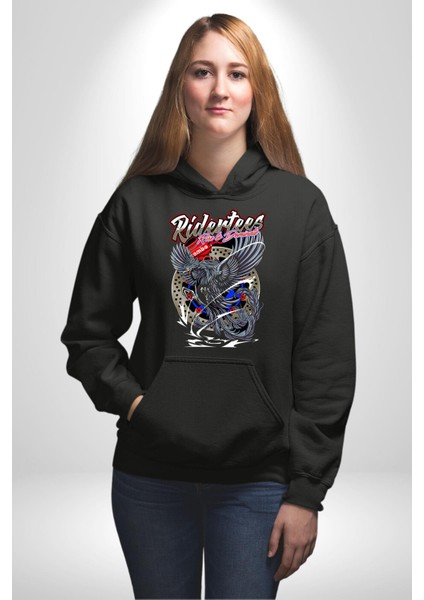 Yollara Hakimiyet Kurmak Amerikan Kartal Kadın Erkek Baskılı Üç Iplik Siyah Kapüşonlu Hodie Sweatshirt fırsatları