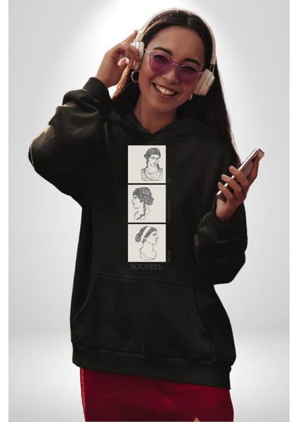 Kendi Ilhamınız Olun Roma Kadın Erkek Baskılı Üç Iplik Siyah Kapüşonlu Hodie Sweatshirt fırsatları