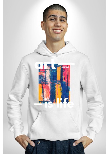 Sanat Hayattır Modern Art Kadın Erkek Baskılı Üç Iplik Beyaz Kapüşonlu Hodie Sweatshirt fiyatları