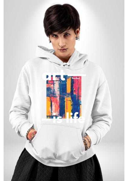 Sanat Hayattır Modern Art Kadın Erkek Baskılı Üç Iplik Beyaz Kapüşonlu Hodie Sweatshirt fırsatları