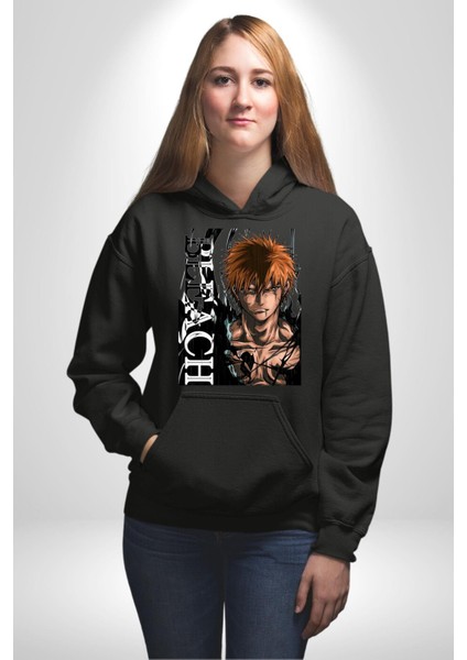 Bleach Ichıgo Kurosaki Anime Kadın Erkek Baskılı Üç Iplik Siyah Kapüşonlu Hodie Sweatshirt fiyatları