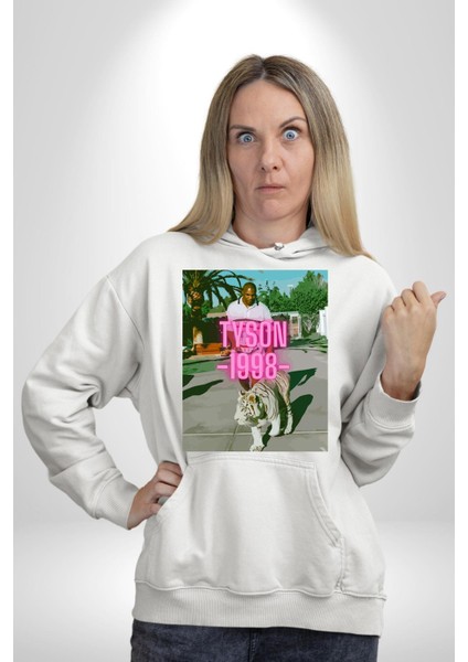 Mike Tyson Boks Efsanesi Kadın Erkek Baskılı Üç Iplik Beyaz Kapüşonlu Hodie Sweatshirt fiyatları