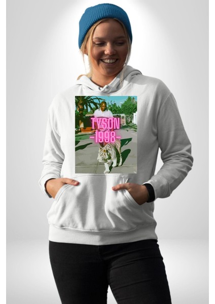 Mike Tyson Boks Efsanesi Kadın Erkek Baskılı Üç Iplik Beyaz Kapüşonlu Hodie Sweatshirt fırsatları