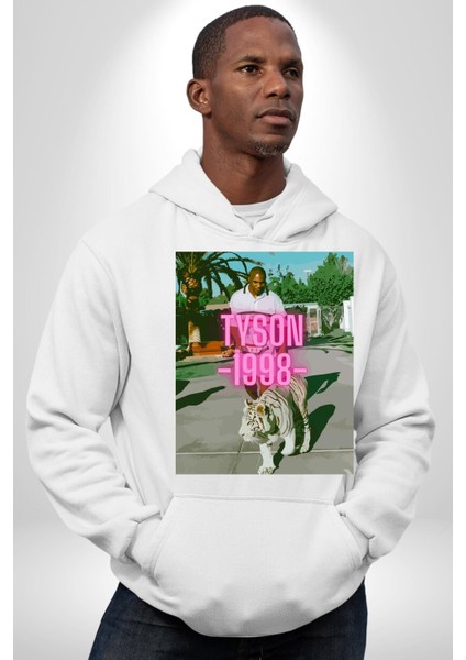 Mike Tyson Boks Efsanesi Kadın Erkek Baskılı Üç Iplik Beyaz Kapüşonlu Hodie Sweatshirt indirimleri