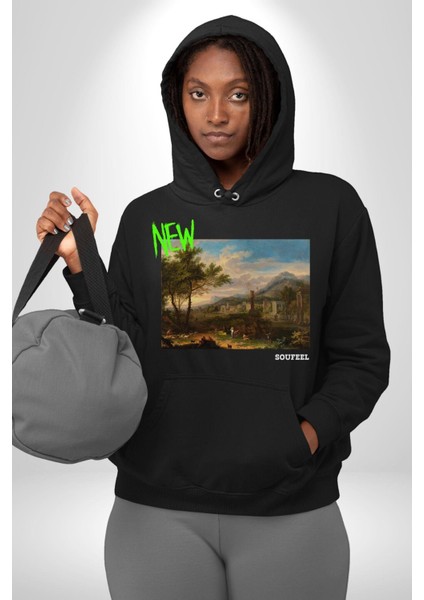 Yeni Antik Çağ Zamanları Kadın Erkek Baskılı Üç Iplik Siyah Kapüşonlu Hodie Sweatshirt modelleri