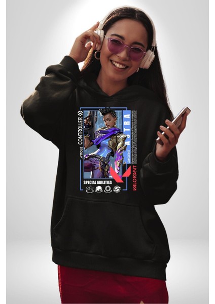 Astra Smoker Karakter Kadın Erkek Baskılı Üç Iplik Siyah Kapüşonlu Hodie Sweatshirt
