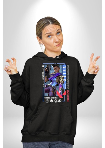 Astra Smoker Karakter Kadın Erkek Baskılı Üç Iplik Siyah Kapüşonlu Hodie Sweatshirt fiyatları