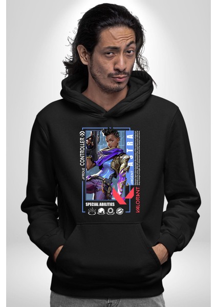 Astra Smoker Karakter Kadın Erkek Baskılı Üç Iplik Siyah Kapüşonlu Hodie Sweatshirt modelleri