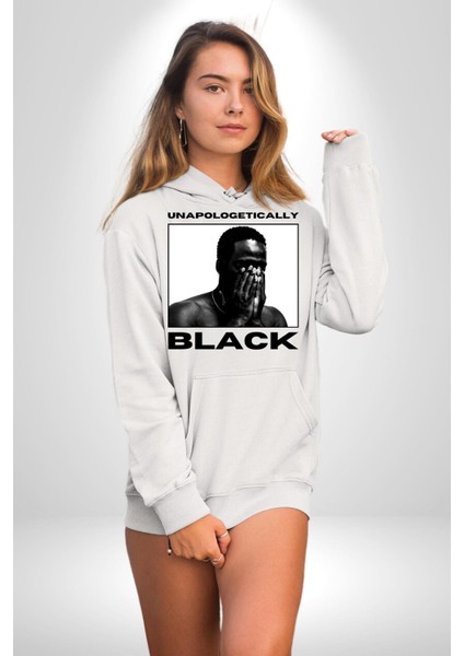 Eşitlik Özür Dilemeden Kadın Erkek Baskılı Üç Iplik Beyaz Kapüşonlu Hodie Sweatshirt modelleri