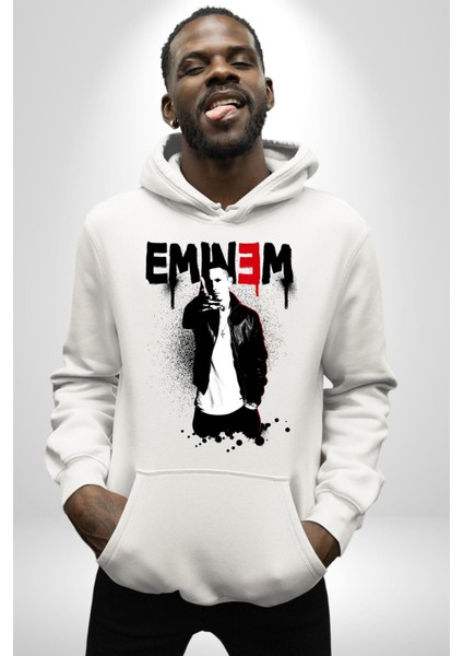 Eminem Rap Tanrısı Kadın Erkek Baskılı Üç Iplik Beyaz Kapüşonlu Hodie Sweatshirt fiyatları