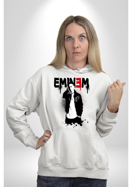Eminem Rap Tanrısı Kadın Erkek Baskılı Üç Iplik Beyaz Kapüşonlu Hodie Sweatshirt modelleri