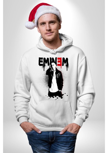 Eminem Rap Tanrısı Kadın Erkek Baskılı Üç Iplik Beyaz Kapüşonlu Hodie Sweatshirt fırsatları