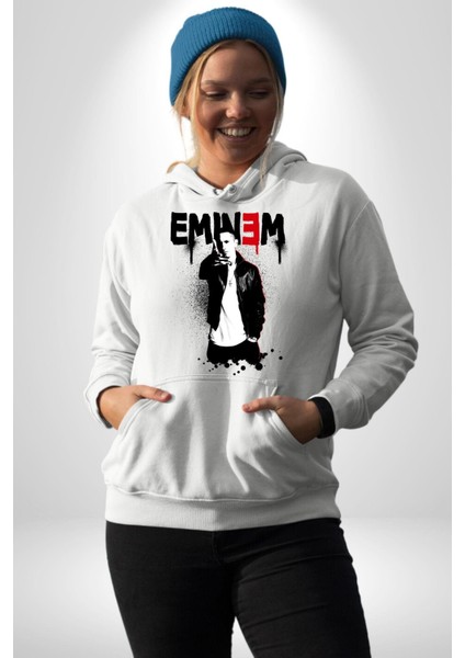Eminem Rap Tanrısı Kadın Erkek Baskılı Üç Iplik Beyaz Kapüşonlu Hodie Sweatshirt indirimleri