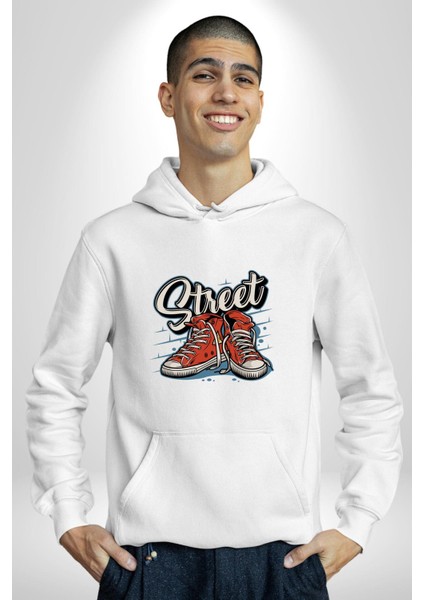 Sokak Tarzı Tarz Ayakkabı Kadın Erkek Baskılı Üç Iplik Beyaz Kapüşonlu Hodie Sweatshirt fiyatları