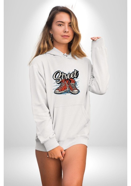 Sokak Tarzı Tarz Ayakkabı Kadın Erkek Baskılı Üç Iplik Beyaz Kapüşonlu Hodie Sweatshirt modelleri
