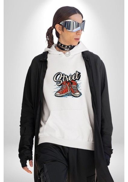 Sokak Tarzı Tarz Ayakkabı Kadın Erkek Baskılı Üç Iplik Beyaz Kapüşonlu Hodie Sweatshirt fırsatları