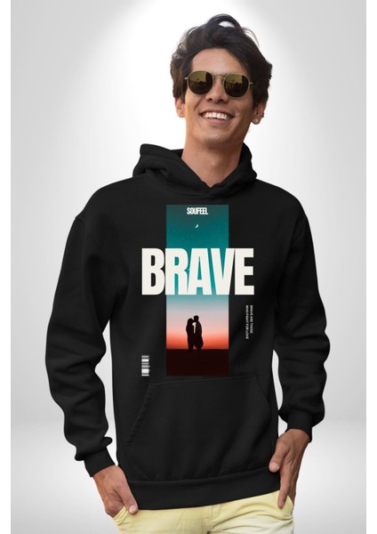 Cesur Aşıklar Night Vibe Kadın Erkek Baskılı Üç Iplik Siyah Kapüşonlu Hodie Sweatshirt indirimleri