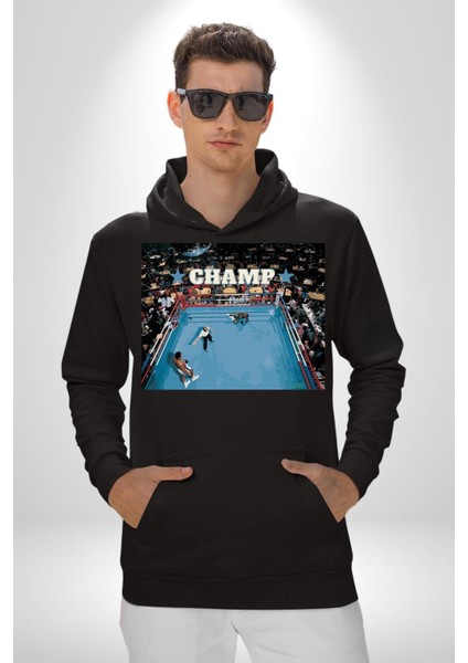 Boks Şampiyonu Muhammed Ali Kadın Erkek Baskılı Üç Iplik Siyah Kapüşonlu Hodie Sweatshirt modelleri