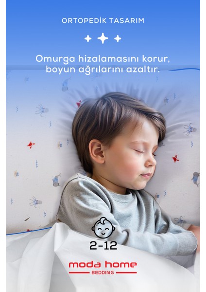 2 Adet Visco Ortopedik Çocuk Yastığı Boyun Desteklı Yastık YEDEK KILIF HEDİYELİ(Okyanus) 60 x 40 x 7 cm