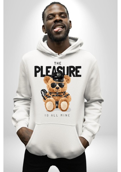 Polis Tatlı Oyuncak Ayı Kadın Erkek Baskılı Üç Iplik Beyaz Kapüşonlu Hodie Sweatshirt modelleri