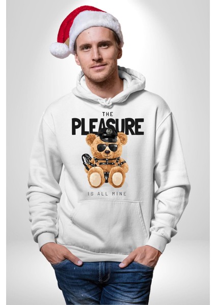 Polis Tatlı Oyuncak Ayı Kadın Erkek Baskılı Üç Iplik Beyaz Kapüşonlu Hodie Sweatshirt indirimleri