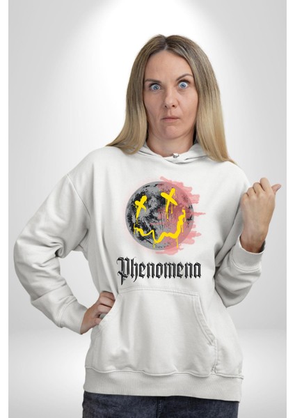 Gülen Grafiti Surat Kadın Erkek Baskılı Üç Iplik Beyaz Kapüşonlu Hodie Sweatshirt fiyatları