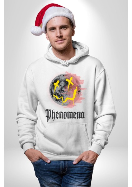 Gülen Grafiti Surat Kadın Erkek Baskılı Üç Iplik Beyaz Kapüşonlu Hodie Sweatshirt modelleri