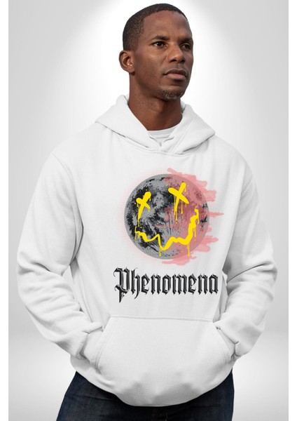 Gülen Grafiti Surat Kadın Erkek Baskılı Üç Iplik Beyaz Kapüşonlu Hodie Sweatshirt indirimleri