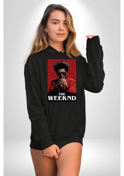 The Weekend Efsane Solist Kadın Erkek Baskılı Üç Iplik Siyah Kapüşonlu Hodie Sweatshirt