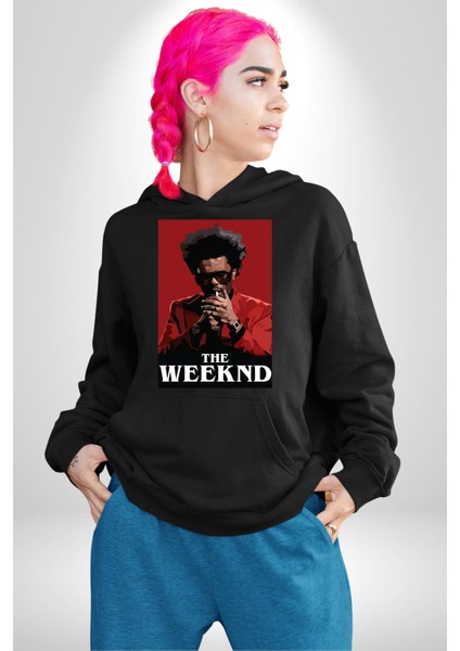 The Weekend Efsane Solist Kadın Erkek Baskılı Üç Iplik Siyah Kapüşonlu Hodie Sweatshirt fiyatları