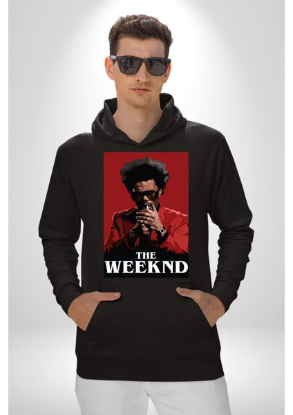The Weekend Efsane Solist Kadın Erkek Baskılı Üç Iplik Siyah Kapüşonlu Hodie Sweatshirt modelleri