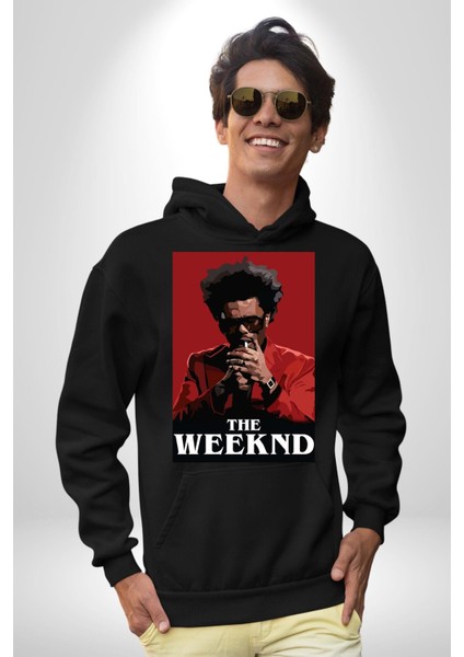 The Weekend Efsane Solist Kadın Erkek Baskılı Üç Iplik Siyah Kapüşonlu Hodie Sweatshirt fırsatları