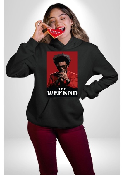 The Weekend Efsane Solist Kadın Erkek Baskılı Üç Iplik Siyah Kapüşonlu Hodie Sweatshirt indirimleri