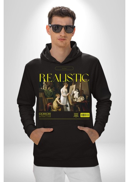 Realistik Orta Çağ Sanatçıları Kadın Erkek Baskılı Üç Iplik Siyah Kapüşonlu Hodie Sweatshirt fiyatları