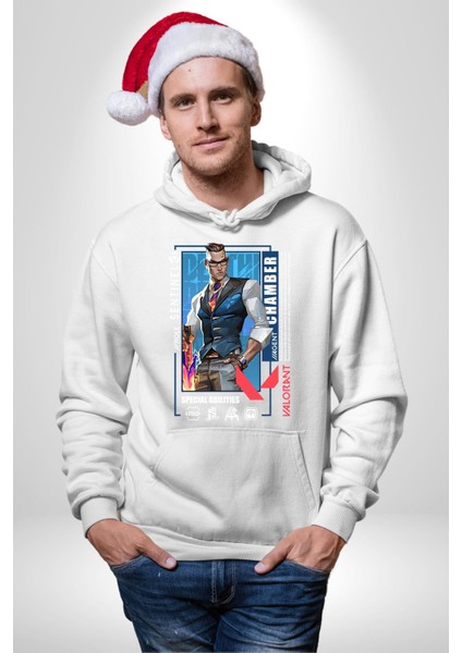 Chamber Sentinel Karakter Kadın Erkek Baskılı Üç Iplik Beyaz Kapüşonlu Hodie Sweatshirt