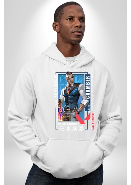 Chamber Sentinel Karakter Kadın Erkek Baskılı Üç Iplik Beyaz Kapüşonlu Hodie Sweatshirt modelleri