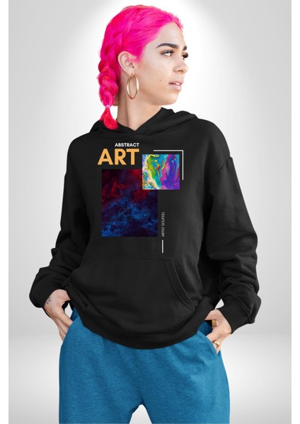 Modern Soyut Sanat Kadın Erkek Baskılı Üç Iplik Siyah Kapüşonlu Hodie Sweatshirt indirimleri