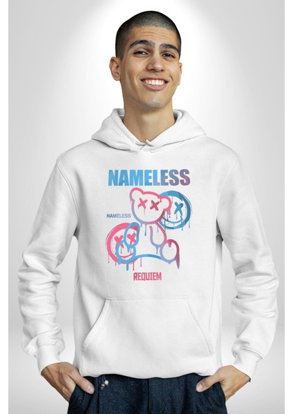 Isimsiz Oyuncak Ayı Kadın Erkek Baskılı Üç Iplik Beyaz Kapüşonlu Hodie Sweatshirt modelleri